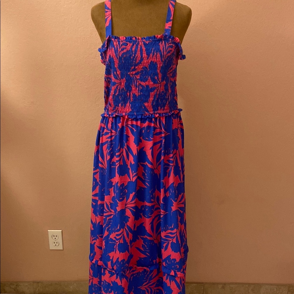 ROSELYN SANCHEZ . Blue and Pink Floral Maxi Dress